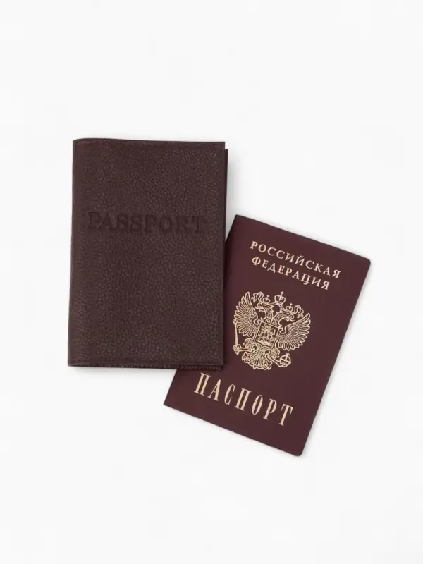 Обложка для паспорта, натуральная кожа, флотер, коричневая