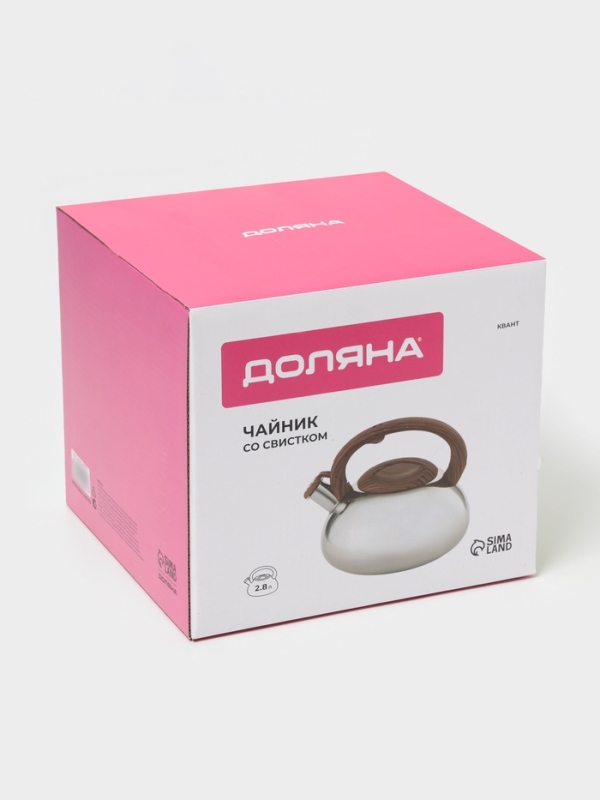 Чайник со свистком из нержавеющей стали Доляна «Квант», 2,8 л, фиксированная ручка soft-touch, цвет хромированный