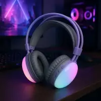 Наушники беспроводные, полноразмерные, Mybit W-33, RGB подсветка, Bluetooth 5.3, 800 мАч, Type-C, RGB подсветка, белые