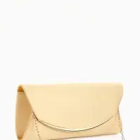 Сумка-клатч женская вечерняя на магните, на золотистой цепочке, однотонная, бежевая