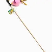 Дразнилка - удочка &laquo;Мышка&raquo;. с колокольчиком, на деревянной палочке, розовая