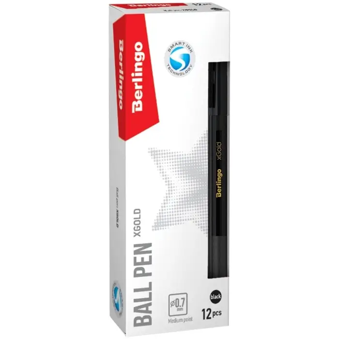 Ручка шариковая Berlingo. xGold, чёрный стержень, игольчатый узел 0.7 мм, резиновый упор