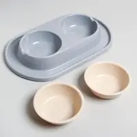 Миска двойная для животных &laquo;Мур-мяу&raquo;, 300 мл, на подставке, пластик, серая