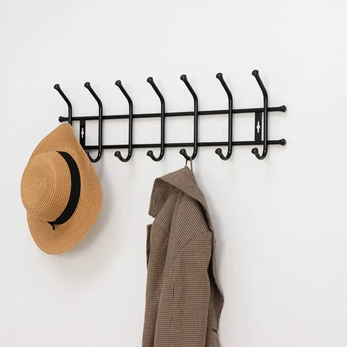 Вешалка настенная на 7 крючков, 69&times;21.5 см, чёрная