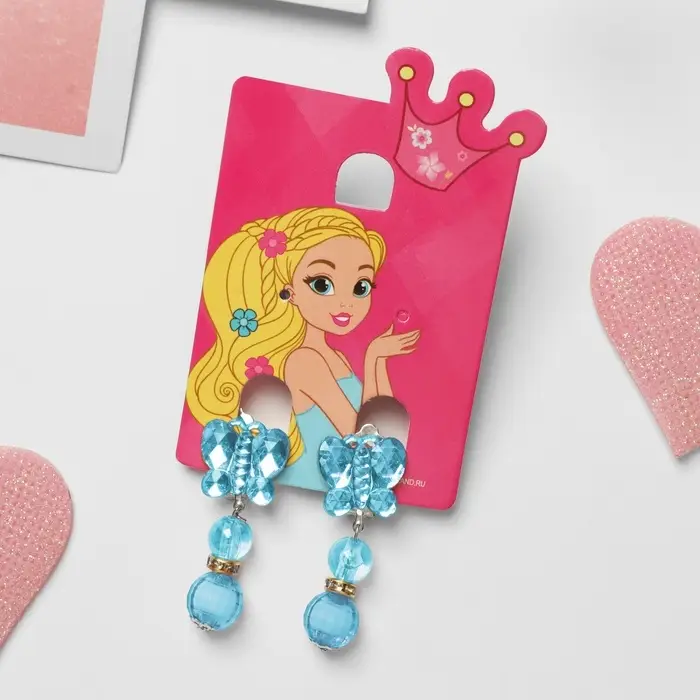 Серьги-клипсы детские &laquo;Выбражулька&raquo; бабочка с бусинами, цвет МИКС