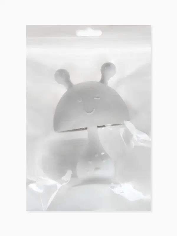 Прорезыватель силиконовый для зубов с погремушкой 3 в 1 M&B «Зайка», серый