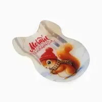 Блюдо новогоднее плоское &laquo;Счастливого года&raquo;, бант, 13.5&times;18 см, стекло