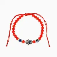 Браслет-оберег &laquo;Красная нить&raquo;, рука счастья Хамса, хрусталики, синий в чернёном серебре, d=8 см