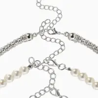 Чокер "Стиль" (набор 3шт) шар №8, со стразинками, тянется, 35+удл, цвет белый в серебре