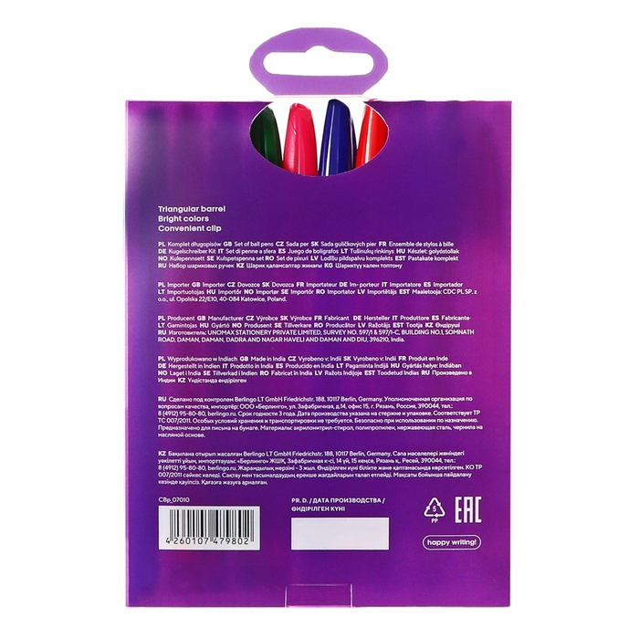 Набор ручек шариковых 10 цветов, Berlingo Набор ручек шариковых 10 цветов, Berlingo "Triangle 100T" 0.5мм