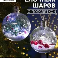 Набор ёлочных шаров &laquo;Веточки и шишки&raquo;, 2 шт., d=10 см, 5 LED, от батареек, свечение белое
