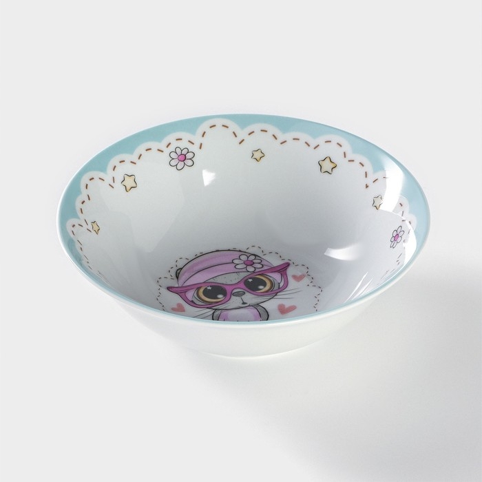 Тарелка керамическая глубокая Доляна «Котик», 400 мл, d=15 см, цвет белый Тарелка керамическая глубокая Доляна «Котик», 400 мл, d=15 см, цвет белый