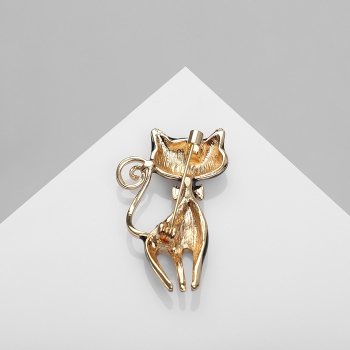 Брошь «Кошечка» с сердечком, цвет чёрный в золоте Брошь «Кошечка» с сердечком, цвет чёрный в золоте