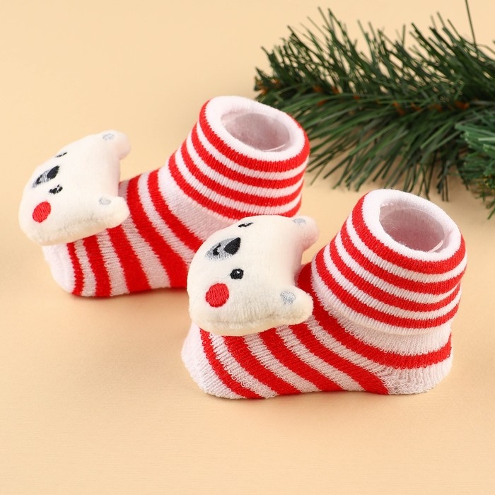 Подарочный набор новогодний: держатель для соски-пустышки на ленте и носочки - погремушки на ножки «Мишка», Крошка Я Подарочный набор новогодний: держатель для соски-пустышки на ленте и носочки - погремушки на ножки «Мишка», Крошка Я