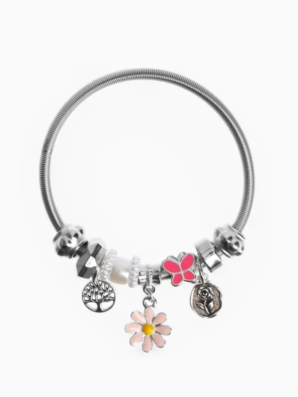 Браслет с шармами &laquo;Марджери. Цветочек&raquo;, d=6.5 см, розовый в серебре