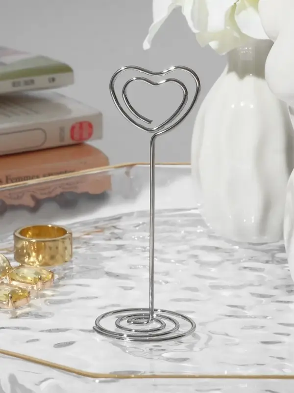 Подставка под ценник, фото &laquo;Сердце&raquo;, с зажимом, 3.3&times;3.3&times;8.3 см, цвет серебро