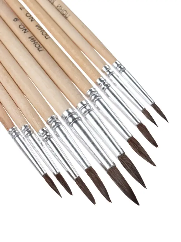 Набор кистей для рисования, пони, 10 штук: № 1, 2, 3, 4, 5, 6, 7, 8, 9, 10, круглые, деревянная ручка, международный размер