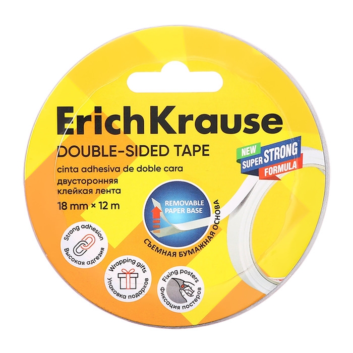 Клейкая лента двусторонняя, 18 мм х 12 метра, ErichKrause, прозрачная