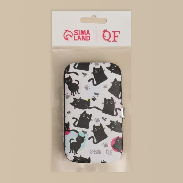 Набор маникюрный «Мур-мяу», 7 предметов, в футляре, цвет чёрный/белый