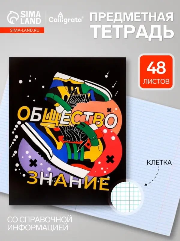 Предметная тетрадь по обществознанию Calligrata TOP &laquo;Кеды&raquo;, 48 листов, в клетку, со справочным материалом, картонная обложка