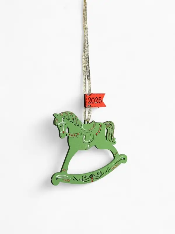 Ёлочное украшение "Лошадка. 2026" 11,5х8,5 см, Зелёный-красный