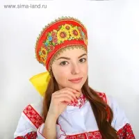 Кокошник «Фантазия с подсолнухами», на красном Кокошник «Фантазия с подсолнухами», на красном
