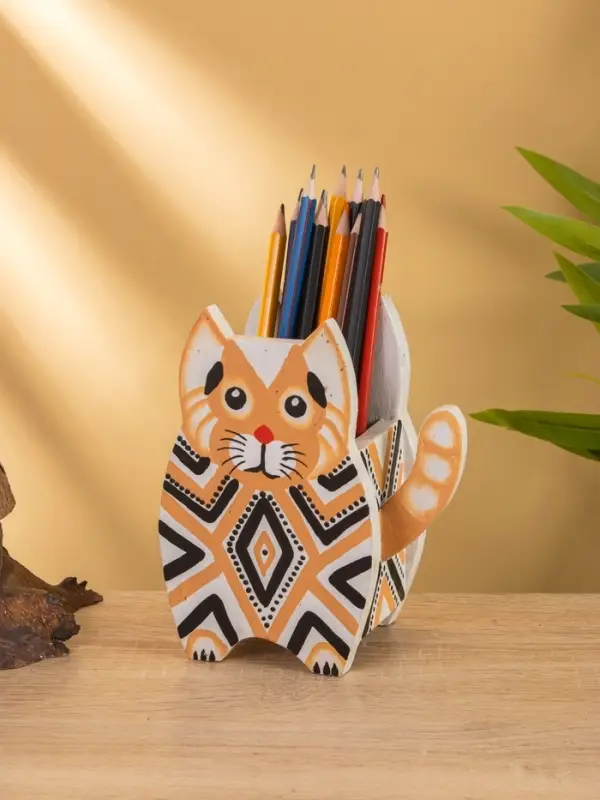 Подставка под ручки "Котик" албезия 12х8х15 см