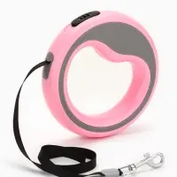 Рулетка - поводок для собак, лента 3 м, розовая/серая