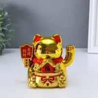 Маятник пластик от солнечной батареи "Золотой кот Манэки-нэко с домиком" 11,2х14,3х15,3 см   1096460