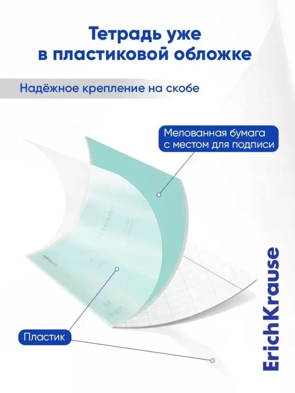 Тетрадь 12 листов в косую линейку ErichKrause CoverPro fizzy, бирюзовая
