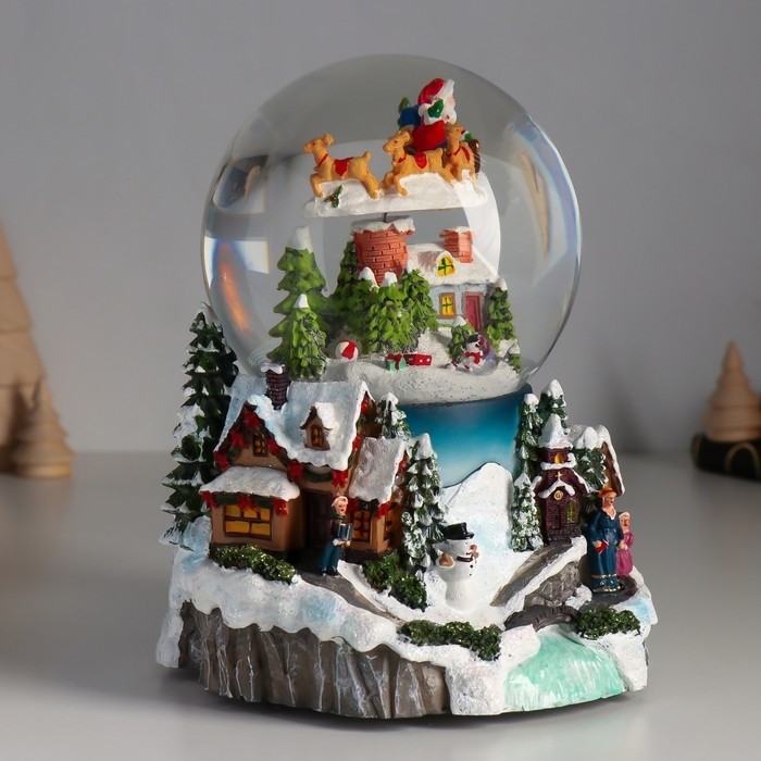 Сувенир полистоун водяной шар музыка, свет Сувенир полистоун водяной шар музыка, свет "Полёт Мороза" крутится d=12 см 16х15,5х19,5 см 1033444