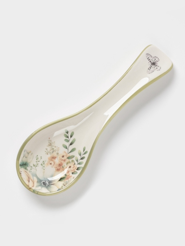 Подставка под ложку Доляна  Подставка под ложку Доляна "Цветы" цвет белый 22,3x7,1x2,7 см