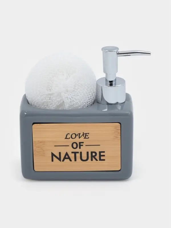 Дозатор для моющего средства с подставкой для губки SAVANNA &laquo;Природа&raquo;, 450 мл, серый