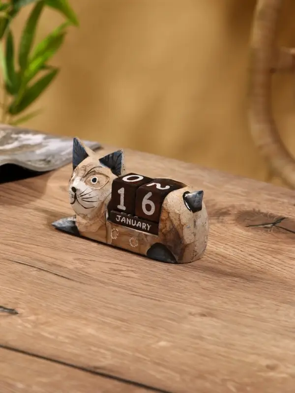 Вечный календарь &laquo;Кошка&raquo;, 13&times;4&times;6.5 см, дерево