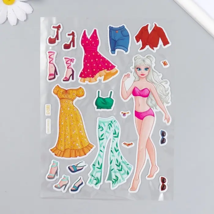 Наклейка «Одень куклу. Летний», для скрапбукинга, творчества, пластик, 15×20 см Наклейка «Одень куклу. Летний», для скрапбукинга, творчества, пластик, 15×20 см
