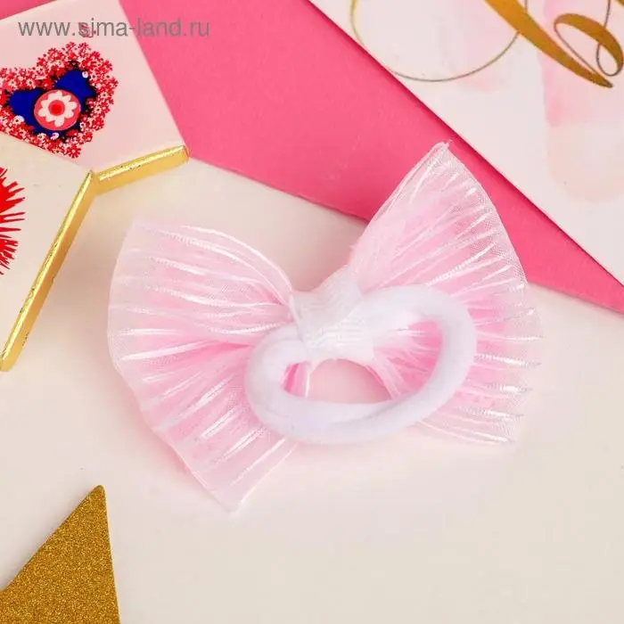 Резинка для волос «Аленушка», клеточка, 6.5 см, розово-белая