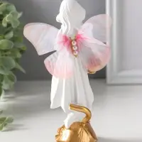 Сувенир полистоун "Девочка-бабочка с золотыми цветами в корзинке" белый 5х6,5х17,2 см