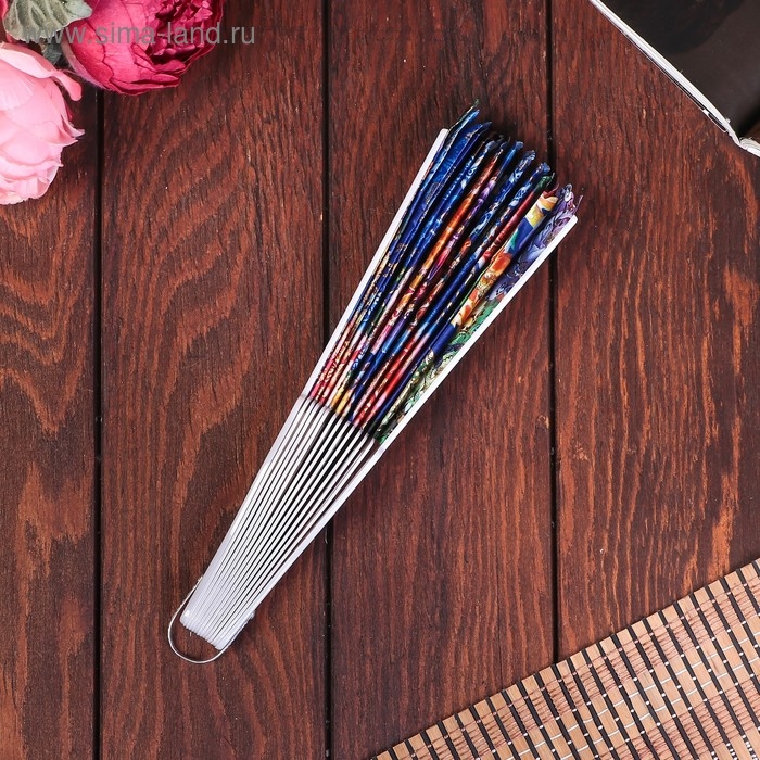 Веер пластик h=23 см  Веер пластик h=23 см "Цветы" изгиб с золотом МИКС