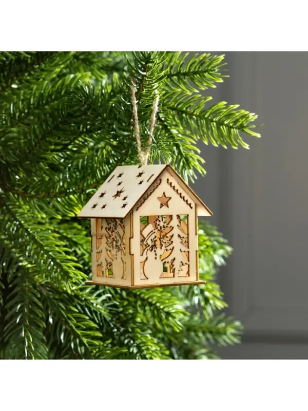 Ёлочная игрушка &laquo;Домик со снеговиком&raquo;, 7.5&times;6.5&times;6 см, от батареек, свечение тёплое белое