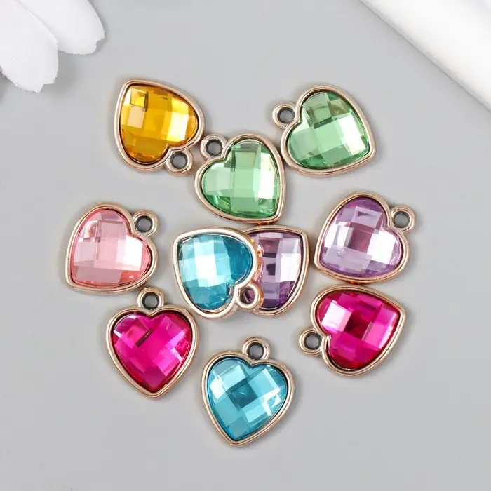 Пластиковый элемент, декоративная подвеска под металл «Арт Узор. Сердце. Страза», 1.6×2 см, МИКС