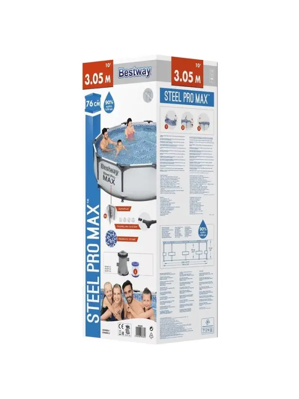 Бассейн каркасный Steel Pro Max, 305&times;76 см, с фильтр-насосом, круглый, 56408 Bestway