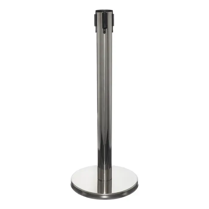 Стойка ограждения серебряная, с вытяжной лентой-470 см черная, высота-90см, d-11см, напольный d-35см