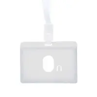 Бейдж - карман горизонтальный, внешний размер 100&times;74 мм, внутренний размер 90&times;54 мм, светло-серый, с лентой, жёсткокаркасный