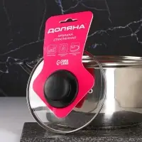 Крышка для сковороды и кастрюли Доляна, d=16 см, нержавеющий обод, пластиковая ручка, стекло, прозрачная