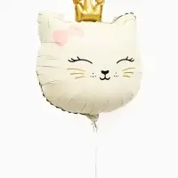 Воздушный шар фольгированный 32" "Кошечка с короной" цвет кремовый