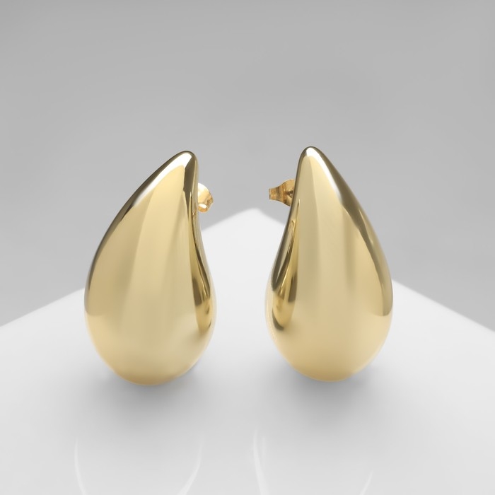 Серьги пластик «Капля» крупная, цвет золото Серьги пластик «Капля» крупная, цвет золото