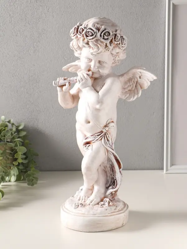 Фигура полистоун "Ангел играет на флейте" высота 43 см