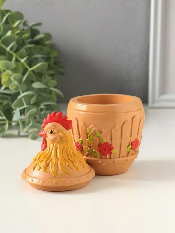 Шкатулка с крышкой для украшений &laquo;Петух&raquo;, 13&times;7 см, охра