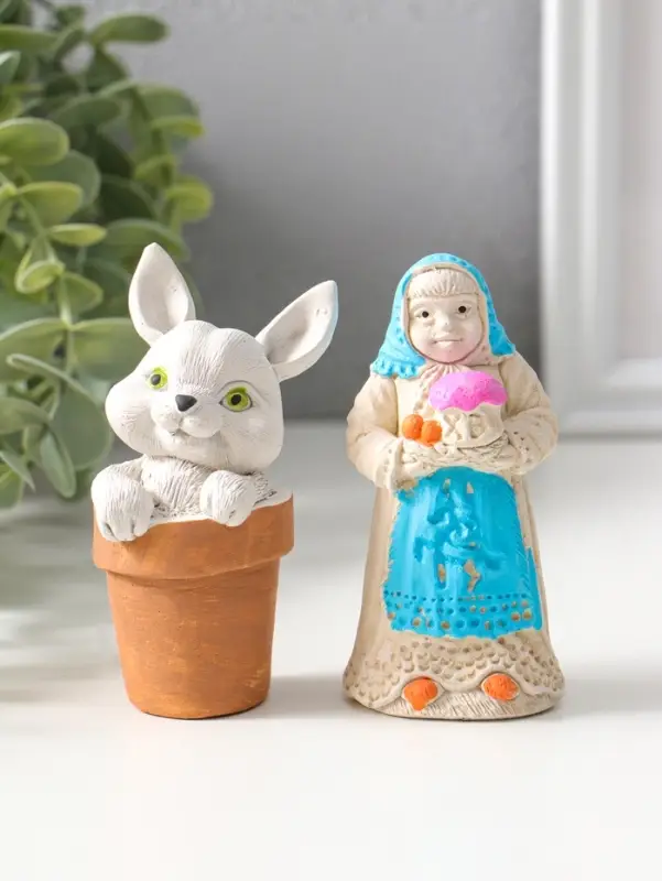 Статуэтки набор 2шт  "Пасхальный №2" девушка 9х4 см, заяц 9х5 см