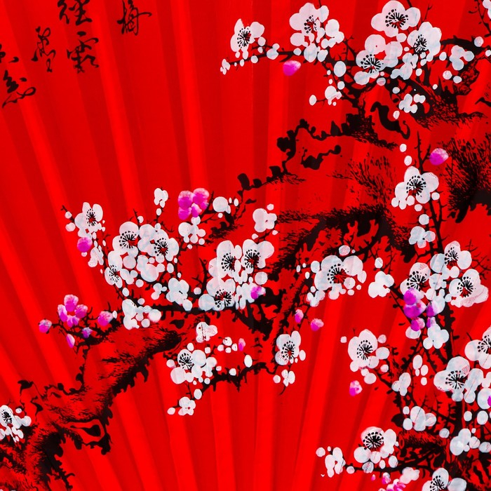 Веер бамбук, текстиль h=90 см  Веер бамбук, текстиль h=90 см "Сакура" красный